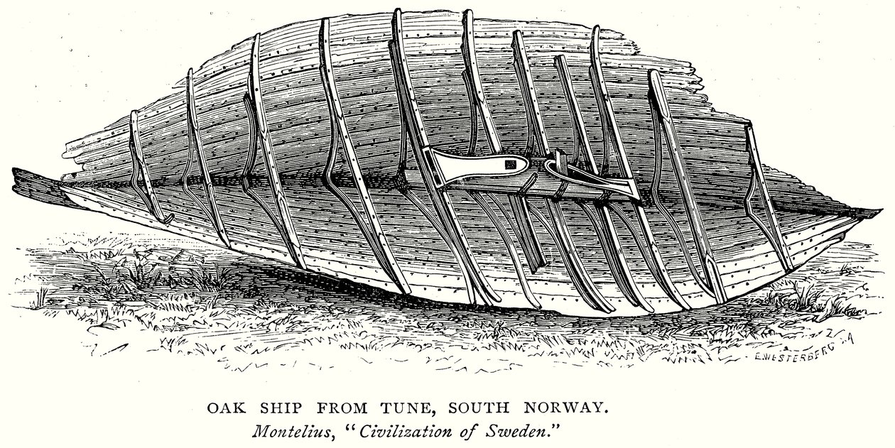 Eikenschip van Tune, Zuid-Noorwegen (gravure) door English School
