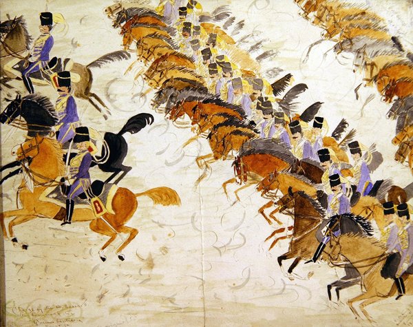 Officieren te paard in galop, c.1840 door English School