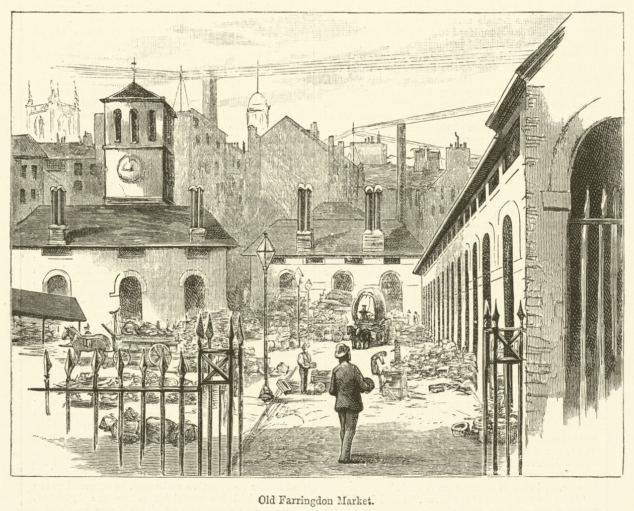 Oude Farringdon Markt (gravure) door English School