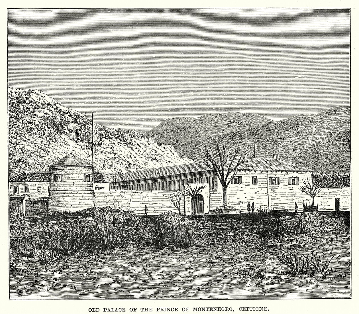 Het oude paleis van de prins van Montenegro, Cettigne (gravure) door English School
