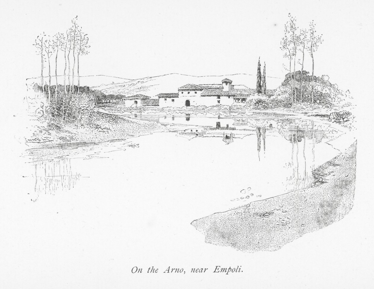 Aan de Arno, bij Empoli (litho) door English School