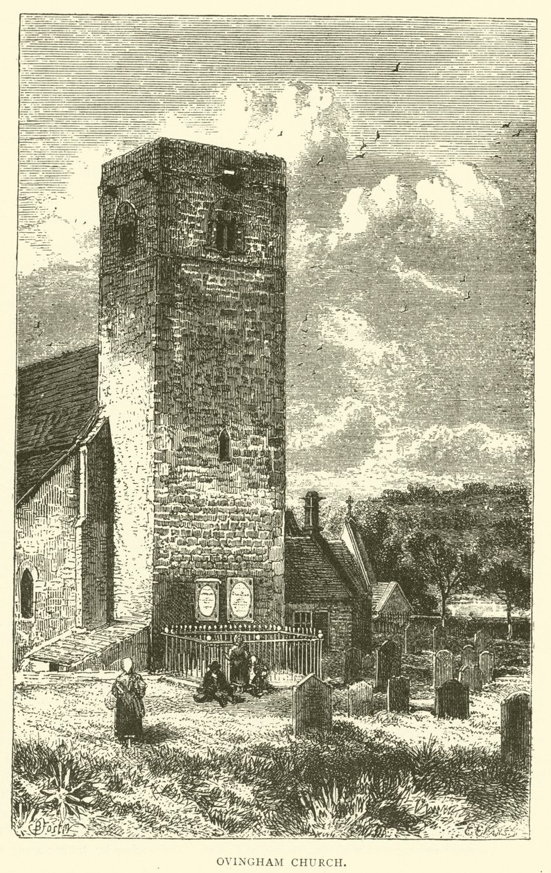 Ovingham Kerk (gravure) door English School
