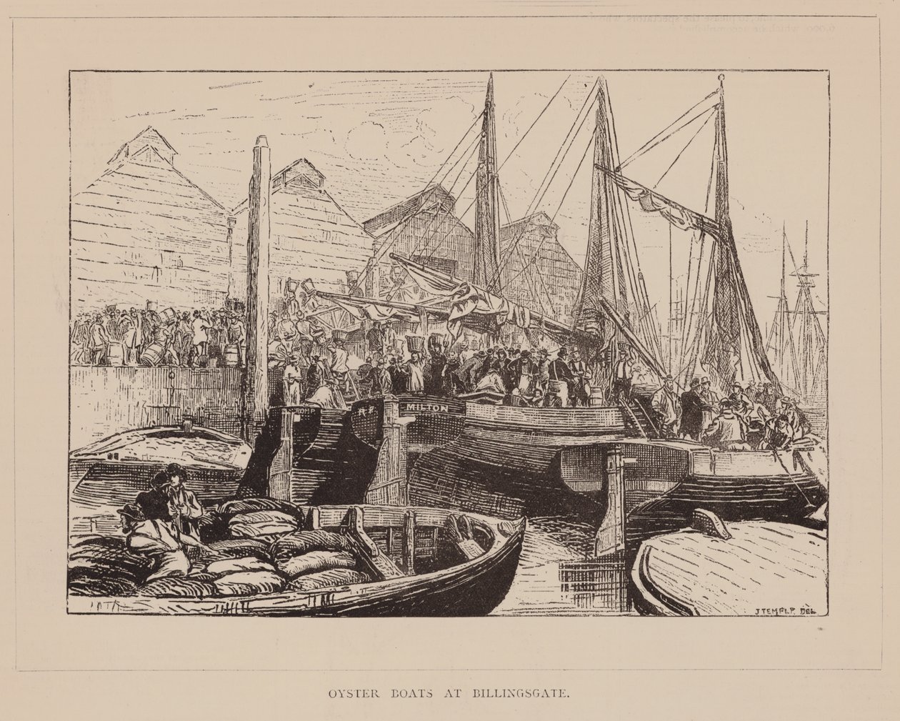Oesterboten bij Billingsgate (gravure) door English School