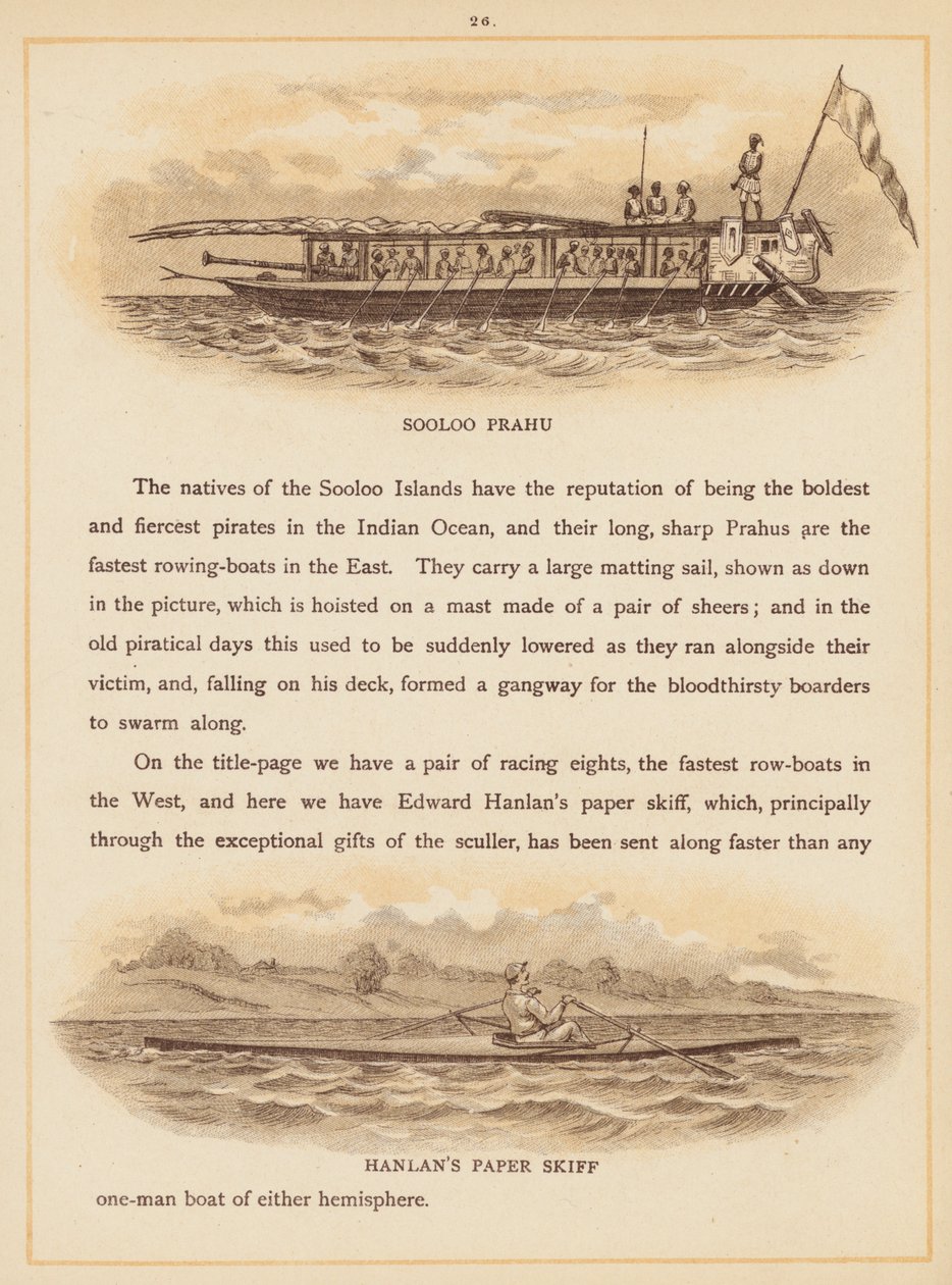 Pagina uit De boten van de wereld, eind 19e eeuw (kleurenlitho) door English School