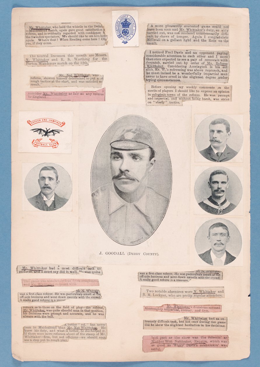 Pagina uit een plakboek samengesteld door Nat Whittaker tijdens het seizoen 1895-96 door English School