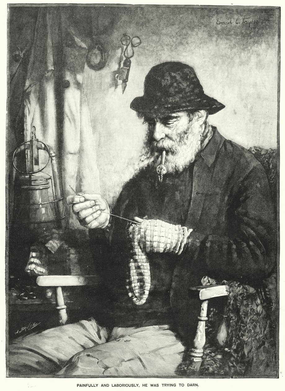 Pijnlijk en moeizaam probeerde hij Darn (gravure) door English School