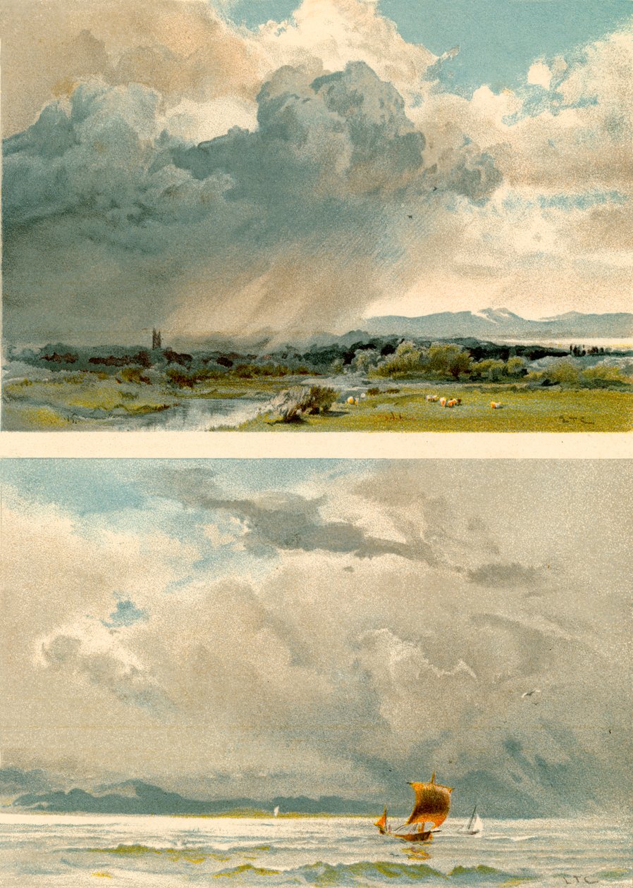 Luchten schilderen (kleurenlitho) door English School