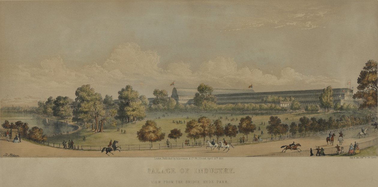Paleis van Industrie; Uitzicht vanaf de brug, Hyde Park, 1851 door English School