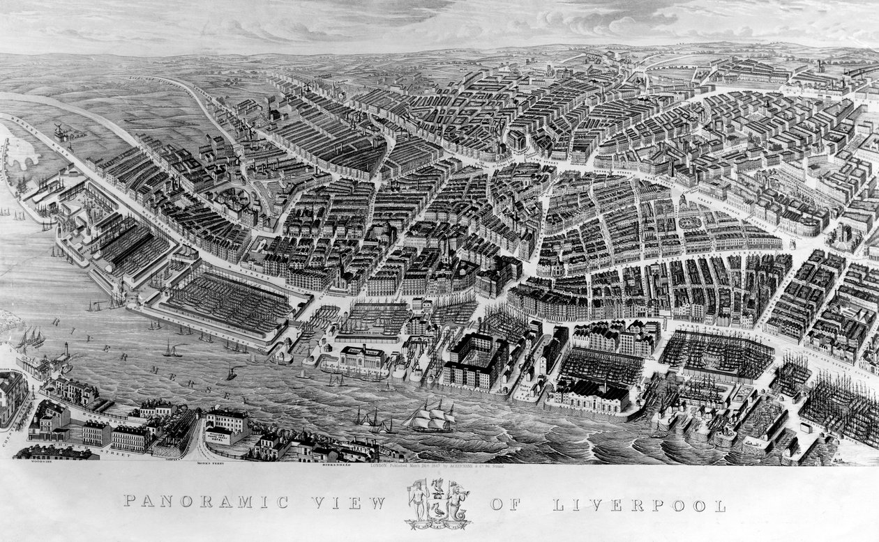 Panoramisch uitzicht op Liverpool, naar een aquarel door Ackerman, 1847 door English School