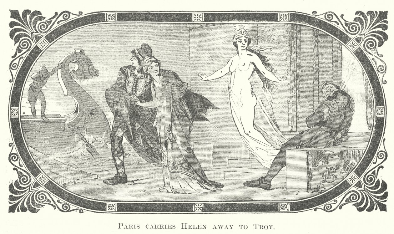 Paris draagt Helena weg naar Troje (gravure) door English School