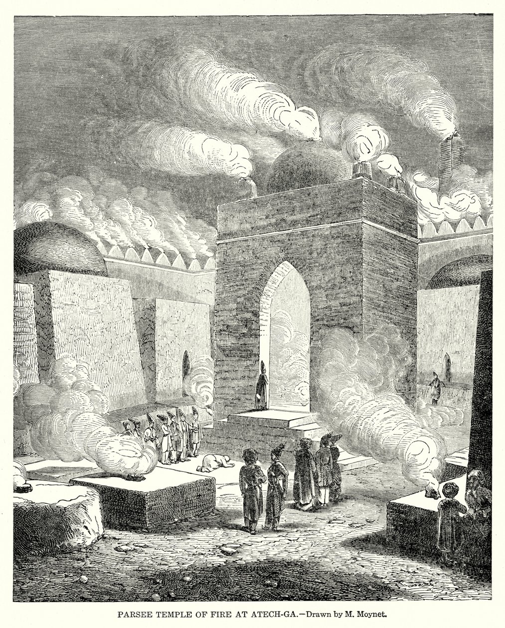 Parsee vuurtempel in Atech-Ga (gravure) door English School