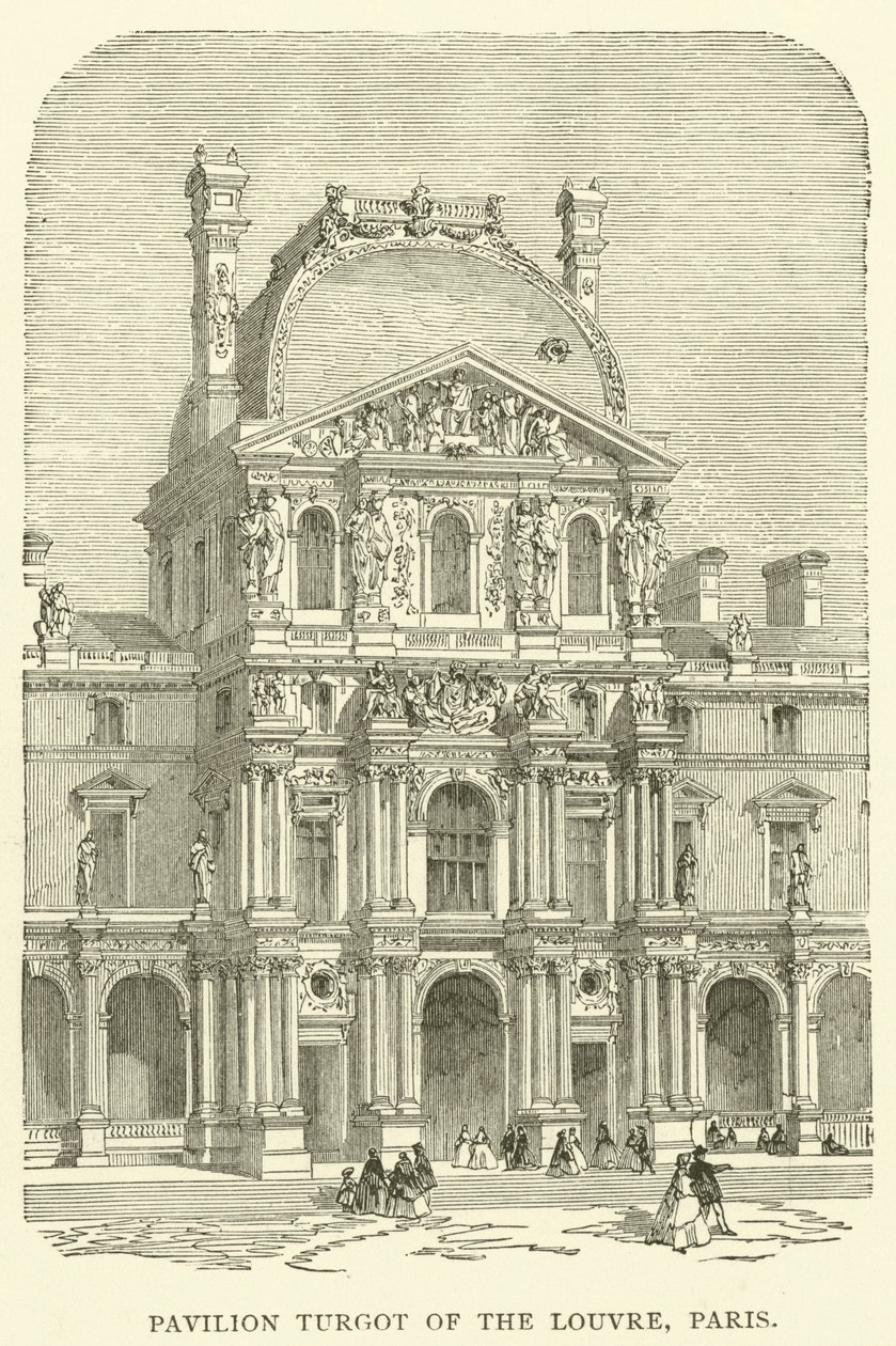 Paviljoen Turgot van het Louvre, Parijs (gravure) door English School