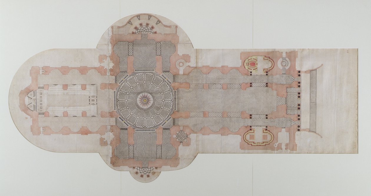 Bestratingsplan van de St. Pauls Cathedral, zoals uitgevoerd, c.1710 door English School