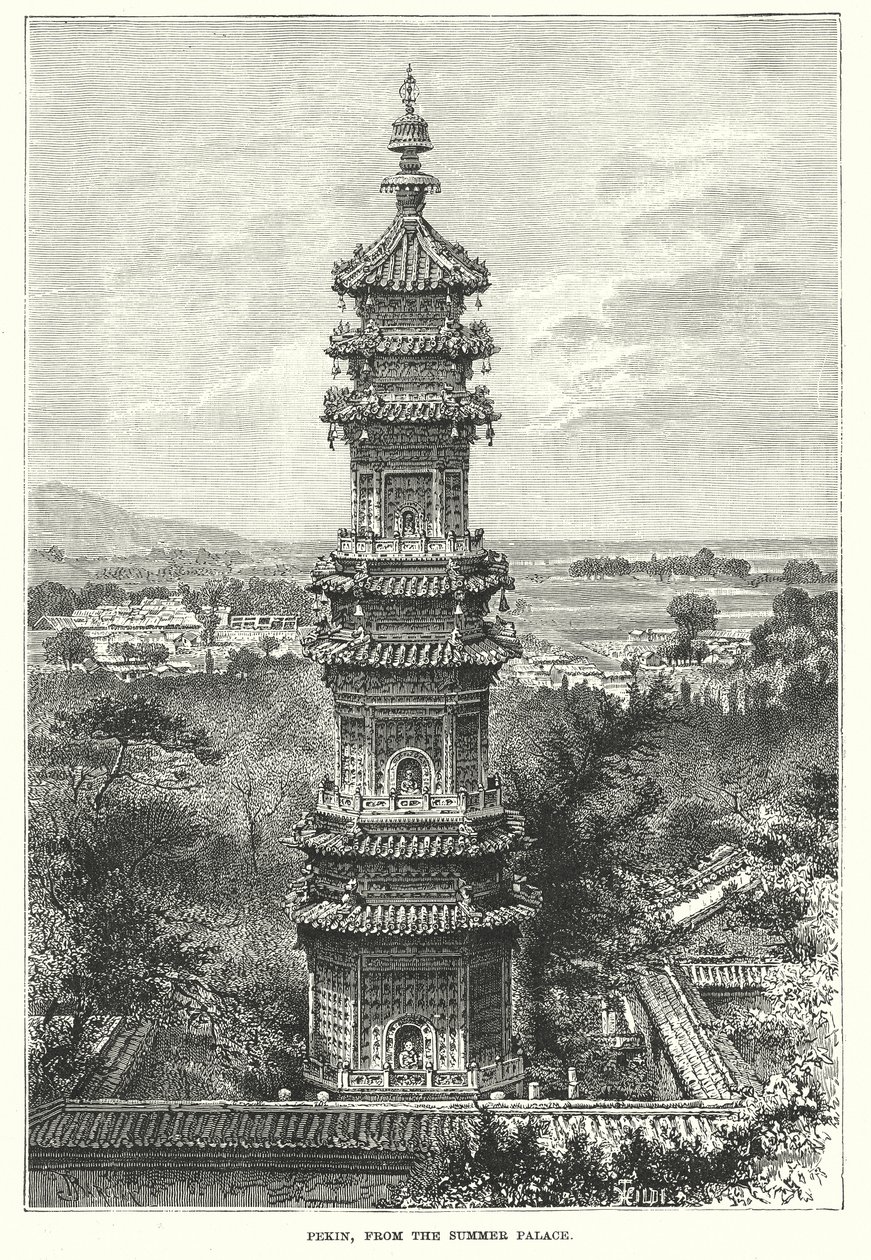 Pekin, vanaf het Zomerpaleis (gravure) door English School