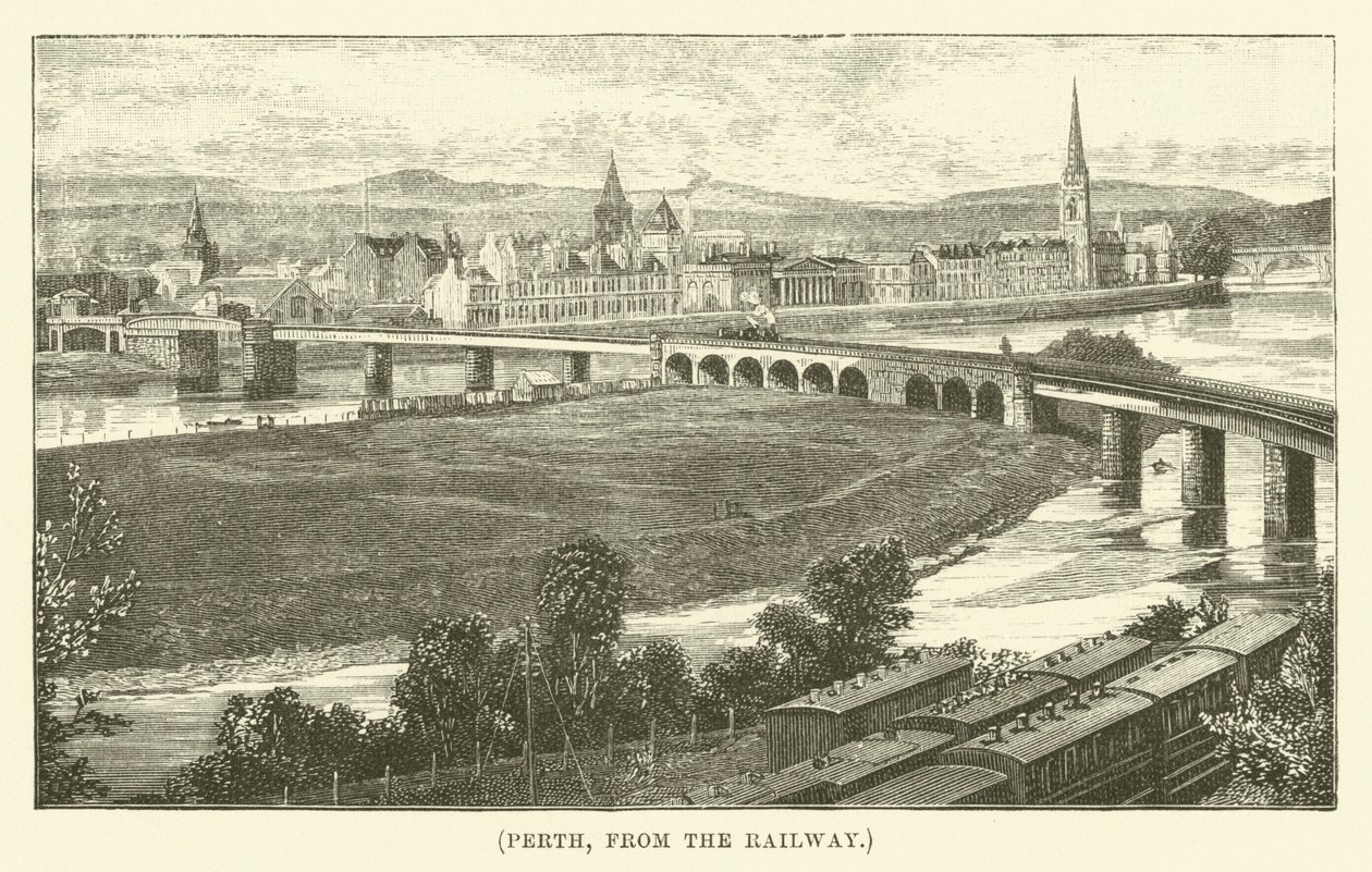 Perth, vanaf de spoorweg (gravure) door English School