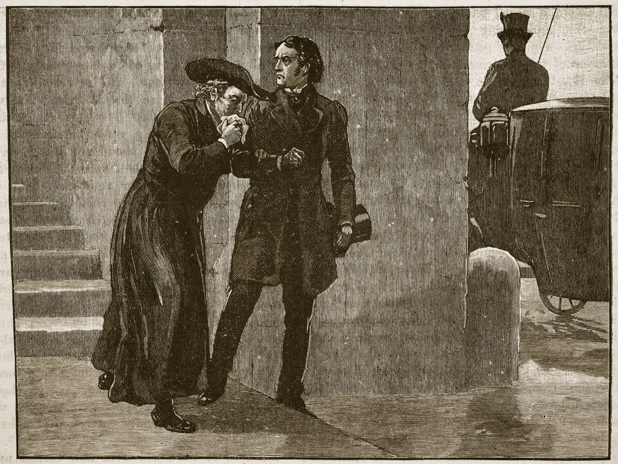 Pius IX verlaat het Vaticaan in vermomming, 1848, illustratie uit Cassells Geïllustreerde Geschiedenis van Engeland door English School