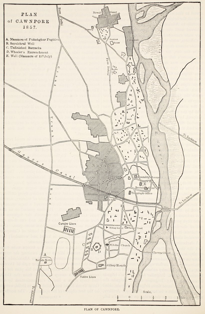 Plan van Cawnpore 1857, uit Cassells Geïllustreerde Geschiedenis van Engeland door English School