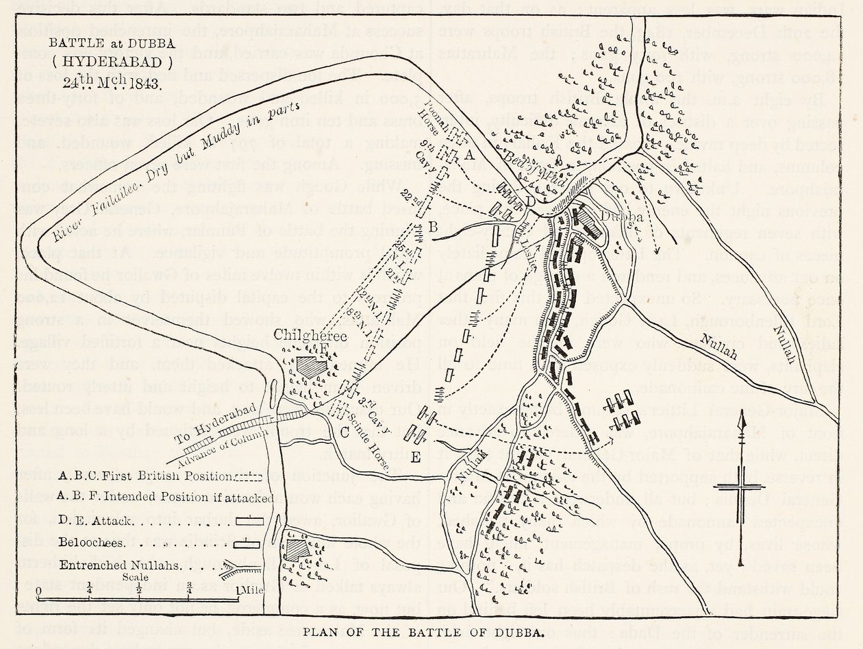 Plan van de Slag bij Dubba (Hyderabad) 24 maart 1843, illustratie uit Cassells Geïllustreerde Geschiedenis van Engeland door English School