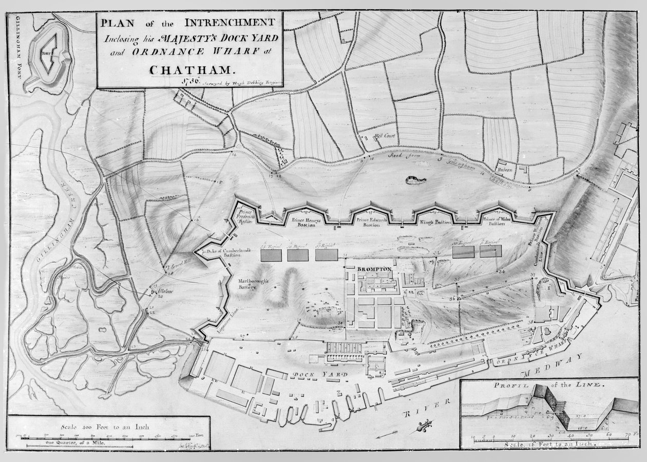 Plan van de verschansing van de scheepswerf en het munitiedepot van Zijne Majesteit in Chatham door English School