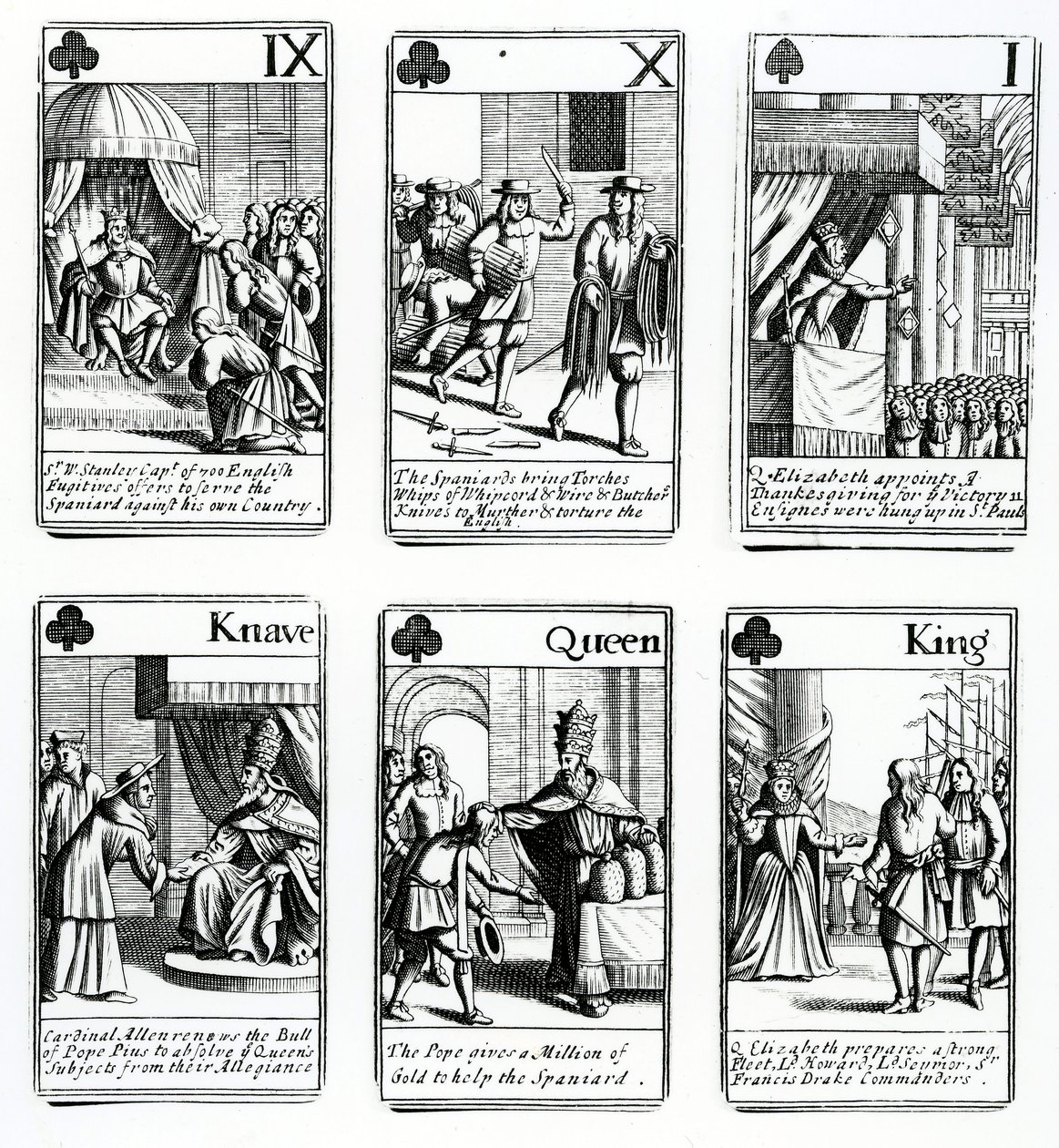 Speelkaarten die de gebeurtenissen van de Spaanse Armada uitbeelden, 1699 door English School
