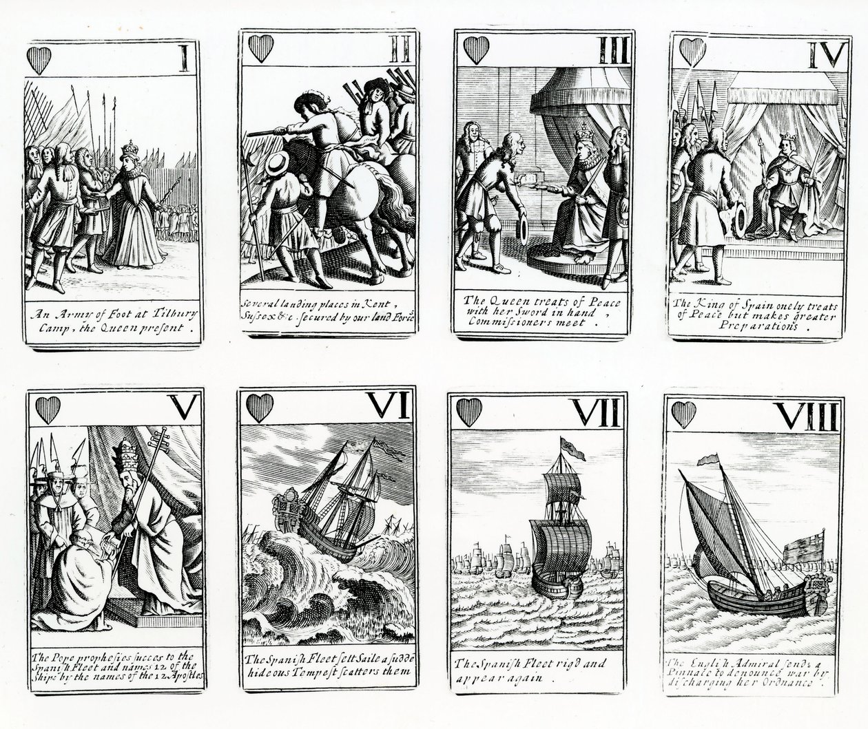 Speelkaarten die de gebeurtenissen van de Spaanse Armada uitbeelden, 1699 door English School