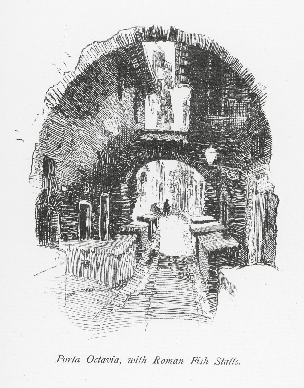 Porta Octavia, met Romeinse viskramen (litho) door English School