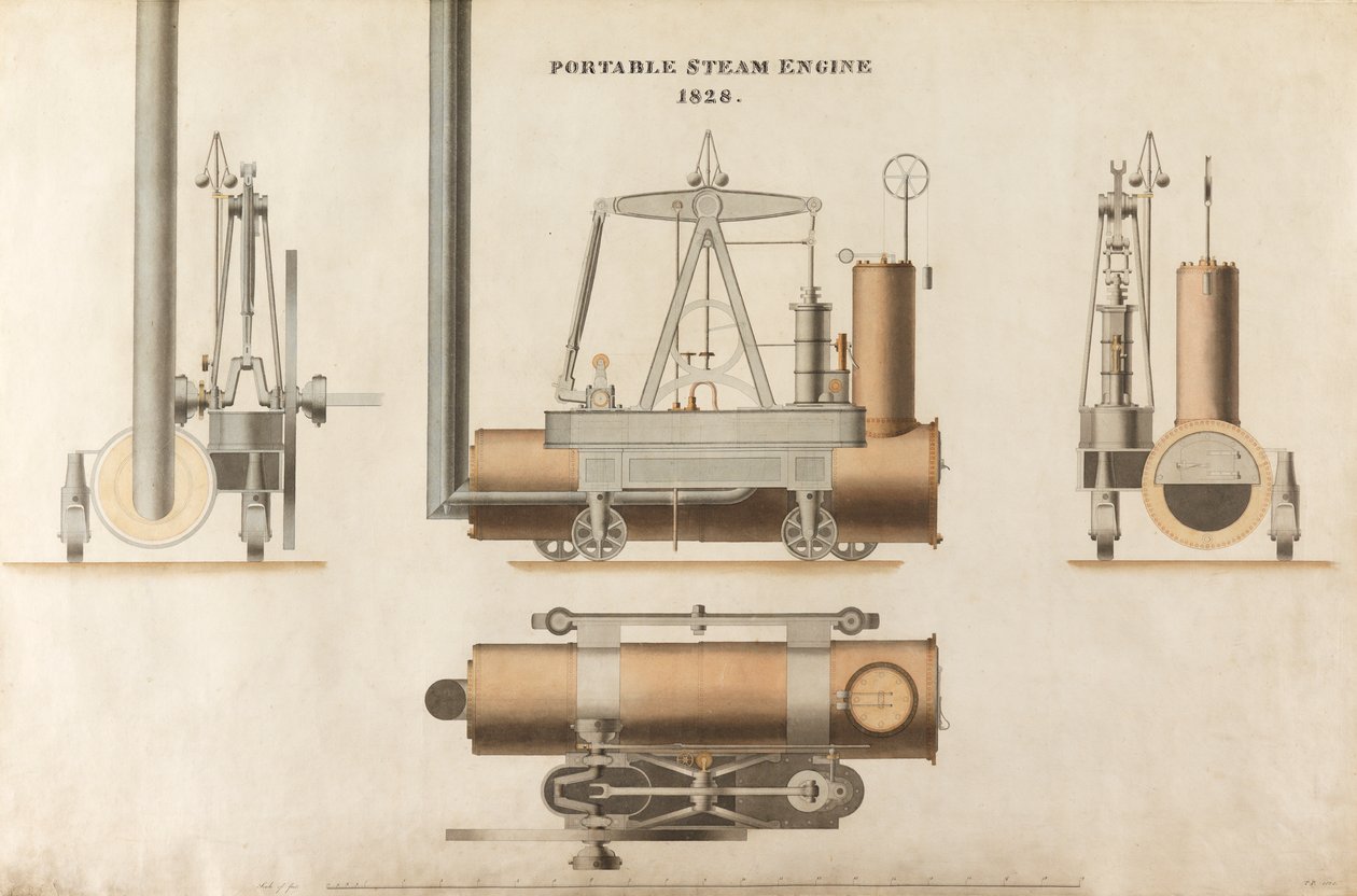 Draagbare stoommachine, ontworpen door Maudsley, Sons & Field, 1828 door English School