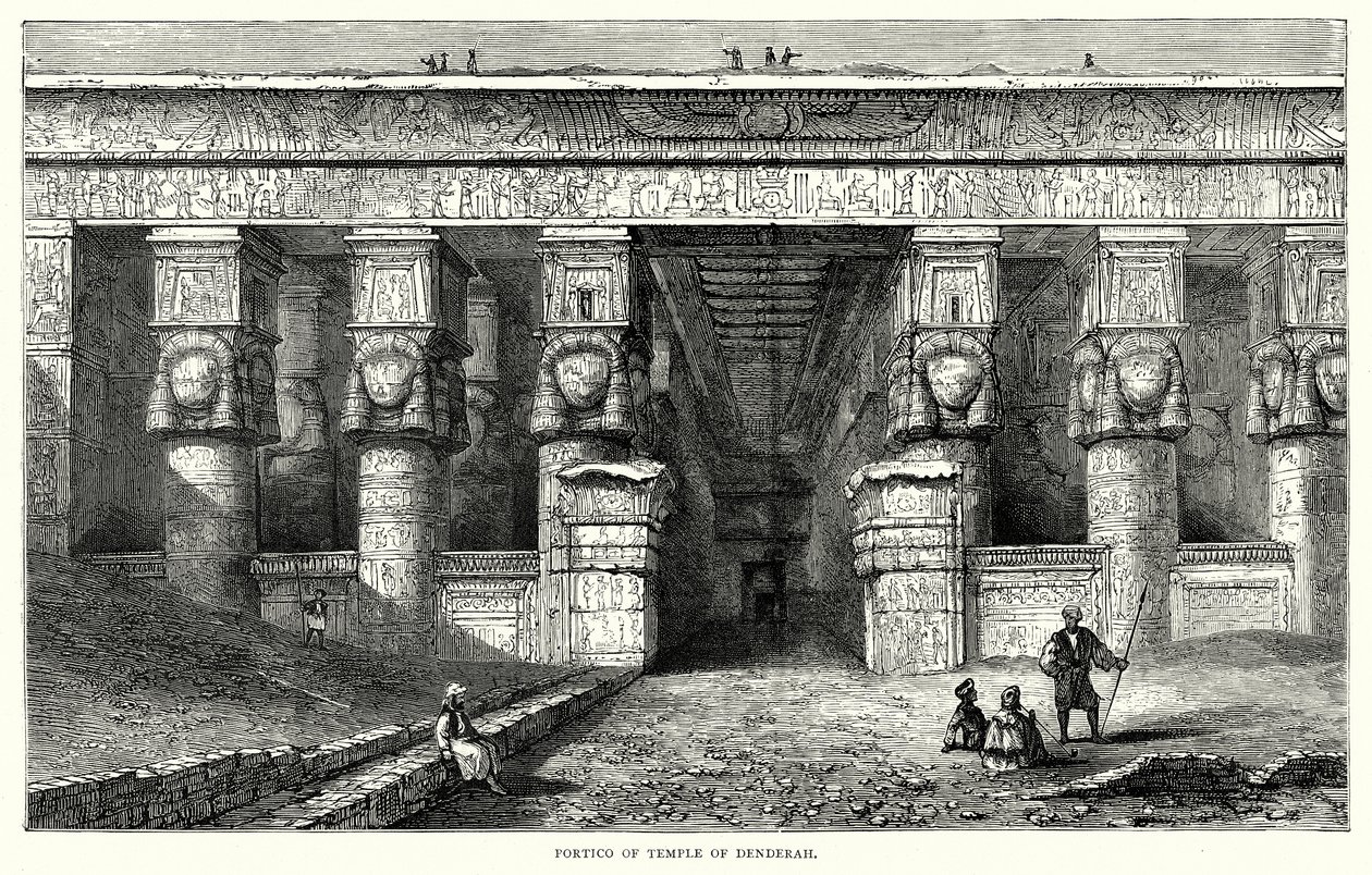 Portiek van de Tempel van Denderah (gravure) door English School