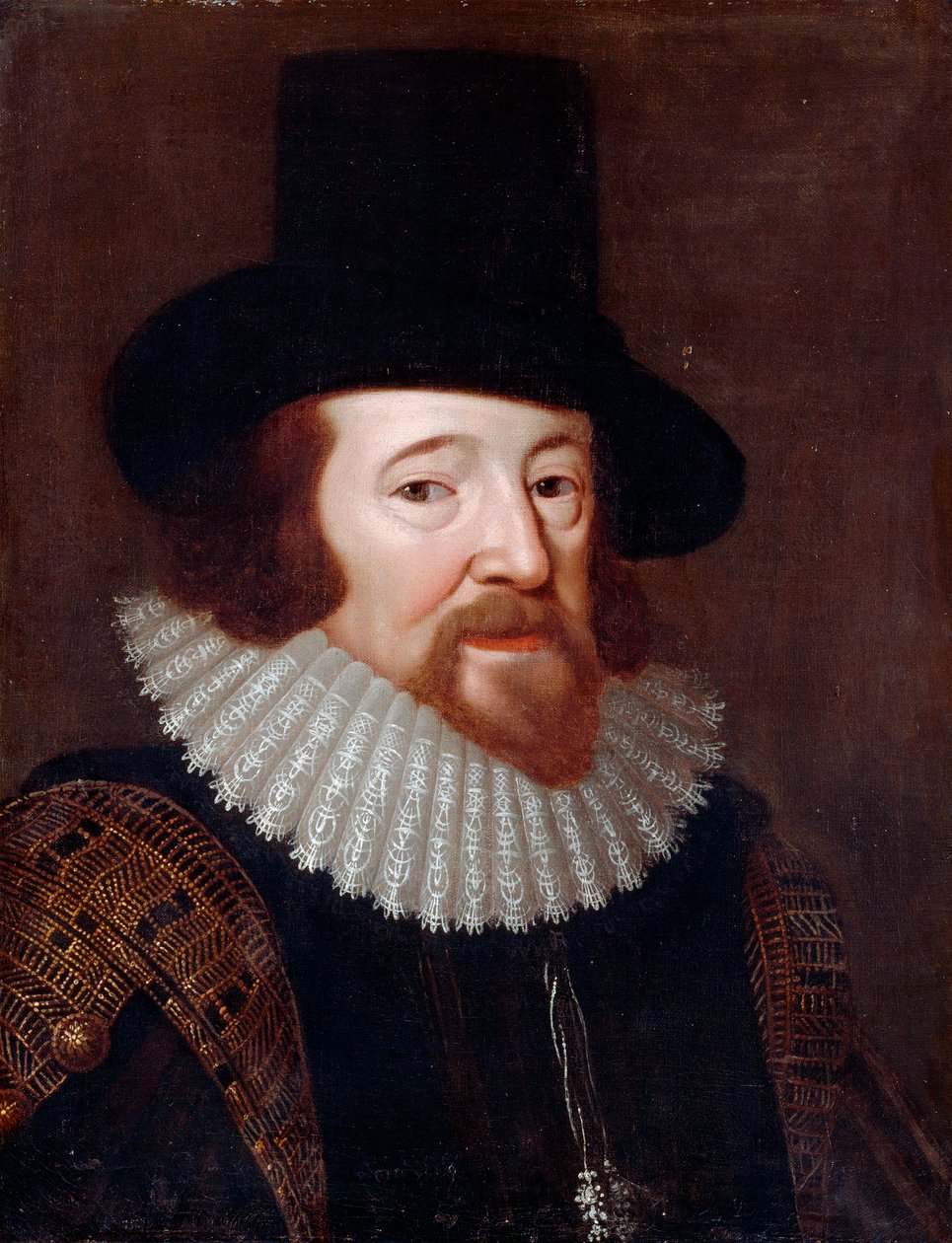 Portret van Francis Bacon, staatsman en filosoof door English School