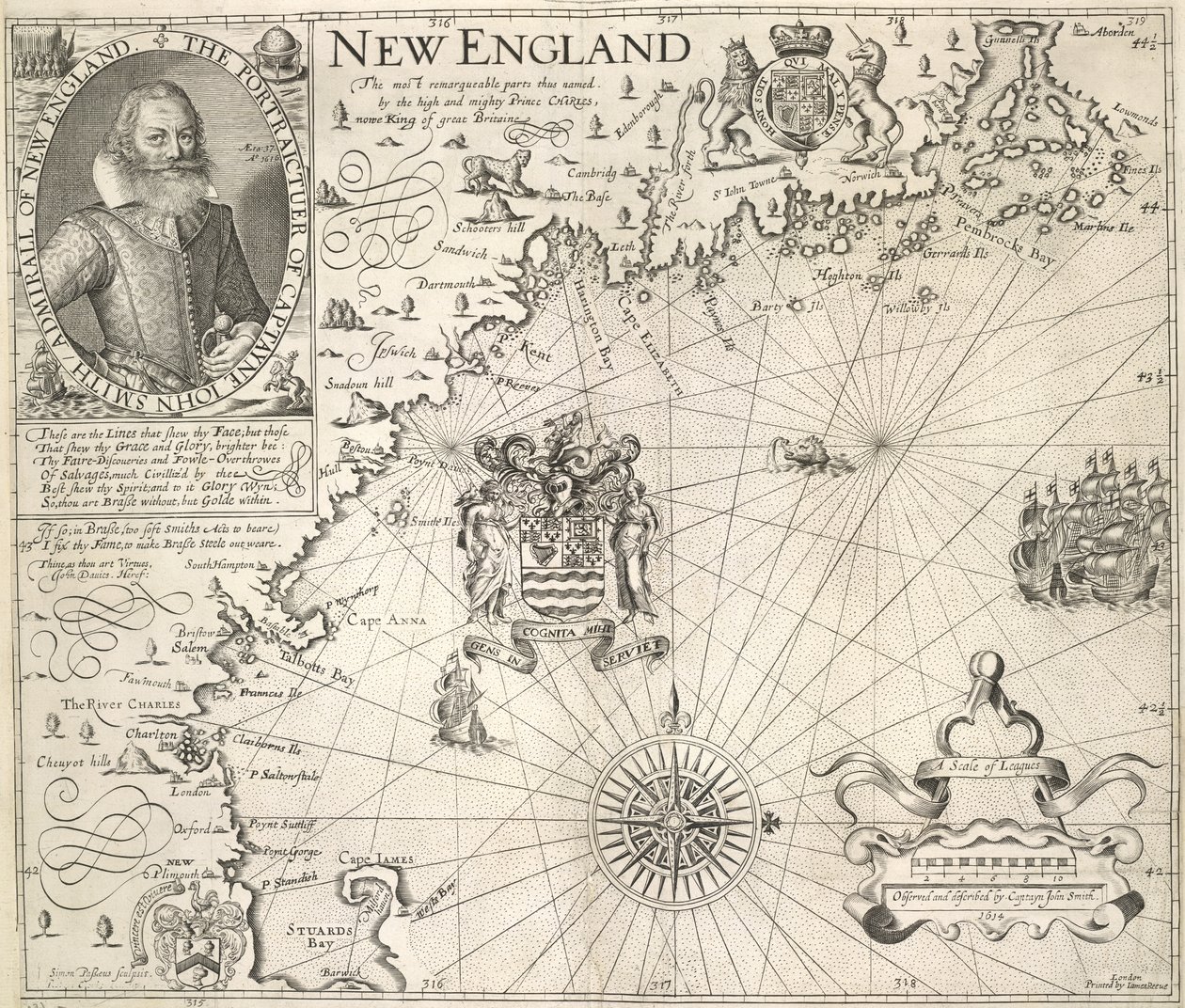 Portret van Kapitein John Smith. Een afbeelding van de kust van New England, in 