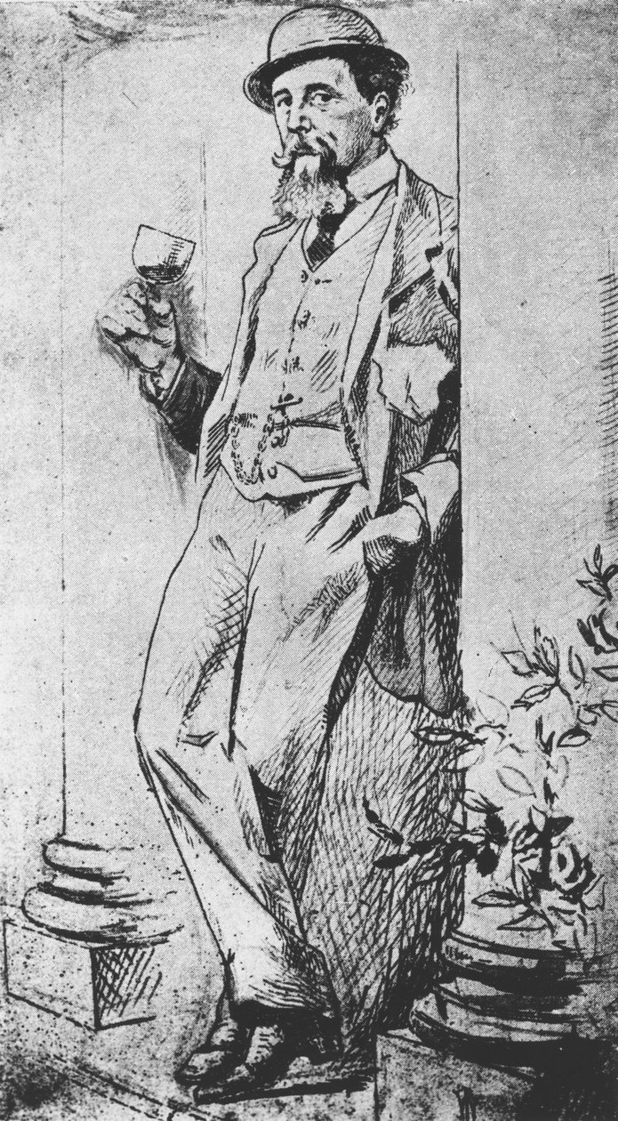 Portret van Charles Dickens, uit Drinking with Dickens geschreven door Cedric Charles Dickens door English School