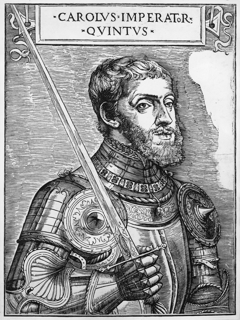 Portret van Karel V (1500-58), Heilige Roomse Keizer door English School