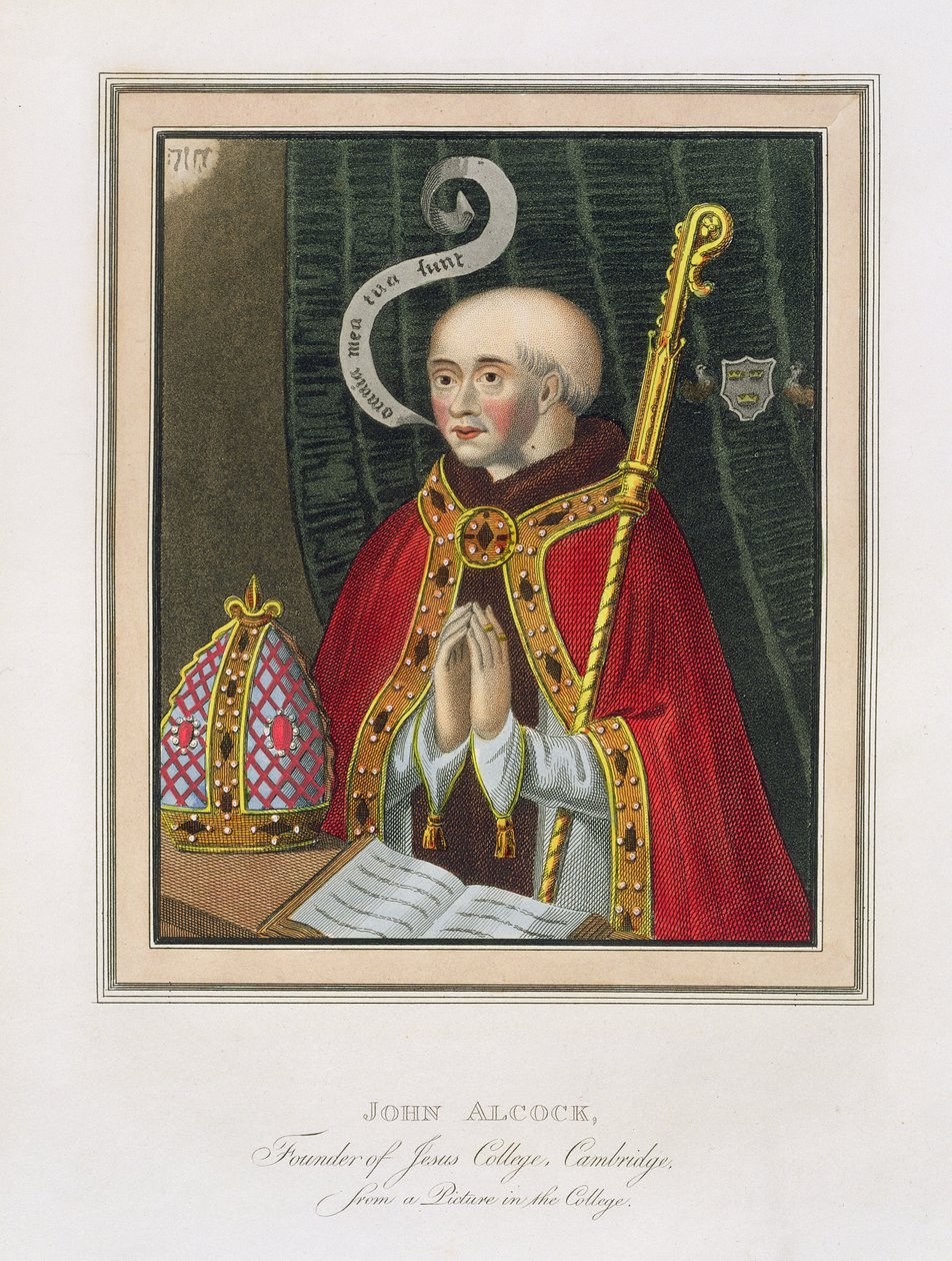 Portret van John Alcock (ca. 1430-1500), oprichter van Jesus College, Cambridge, uit The History of Cambridge, uitgegeven door R. Ackermann, 1815 door English School