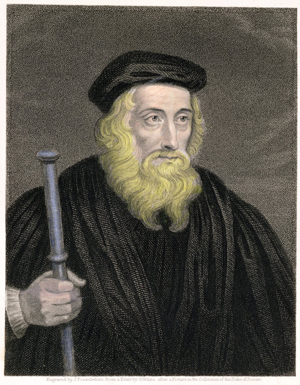 Portret van John Wycliffe (ca.1330-84) gegraveerd door James Posselwhite na een prent van G. White, uitgegeven door William Mackenzie door English School