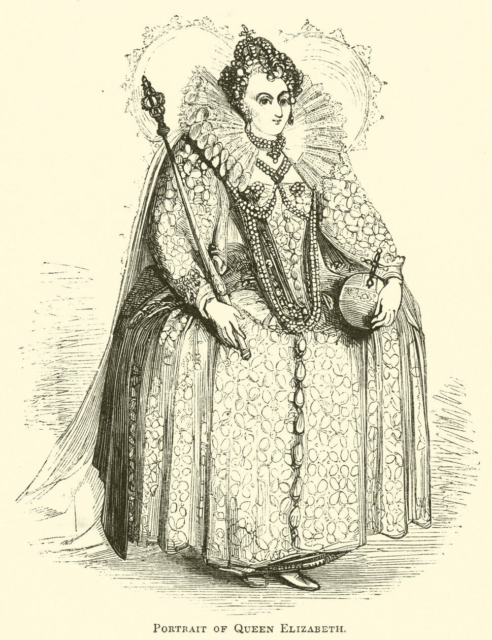 Portret van koningin Elizabeth (gravure) door English School