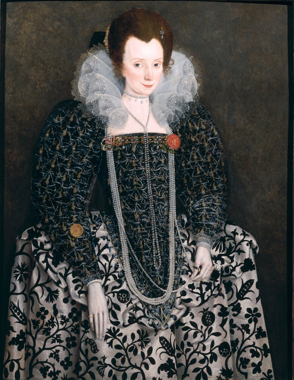 Portret van een vrouw, traditioneel geïdentificeerd als Mary Clopton (geboren Waldegrave) van Kentwell Hall, Suffolk, c.1600 door English School