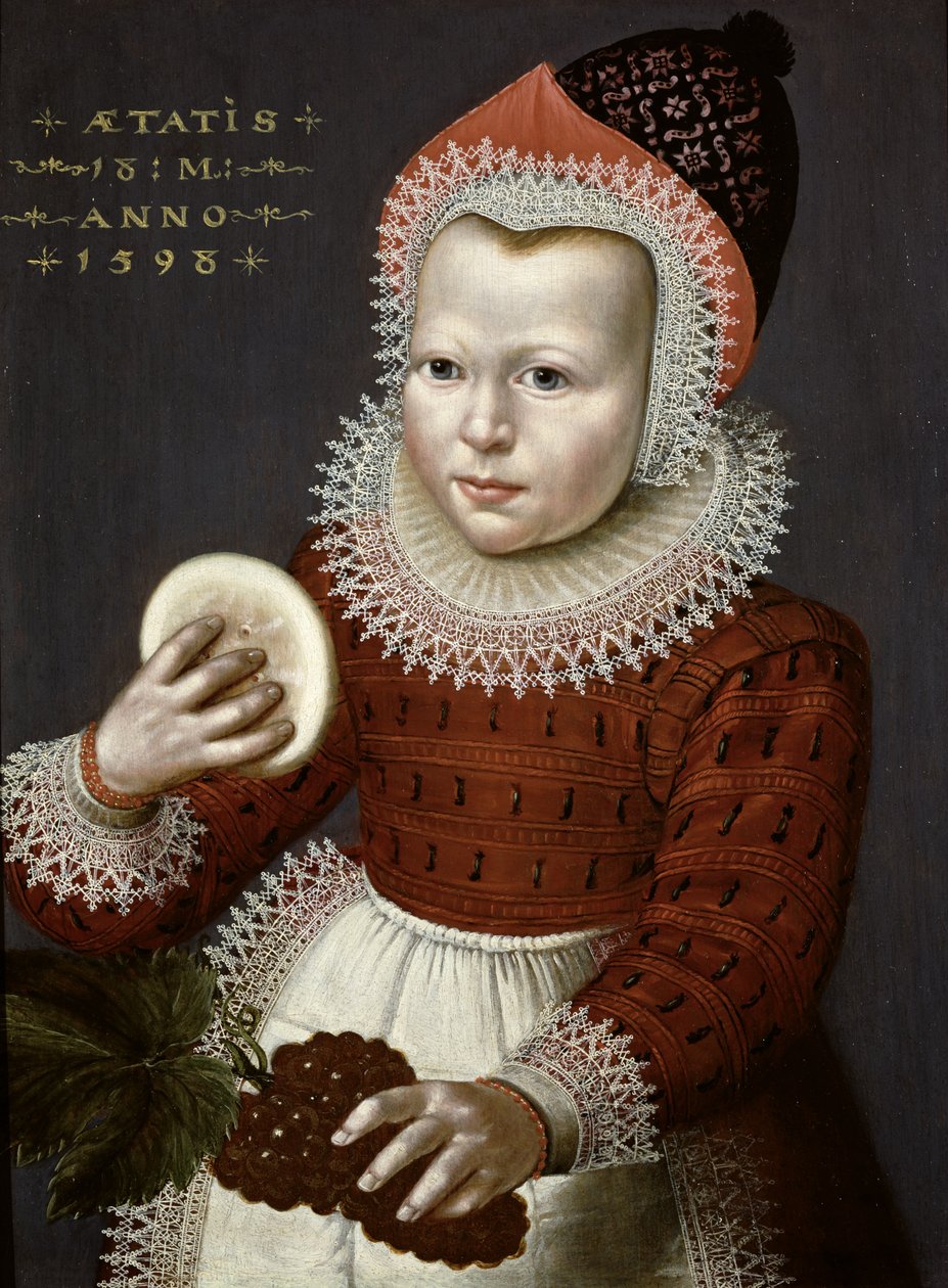 Portret van een Jong Meisje met Brood en Druiven, 1598 door English School