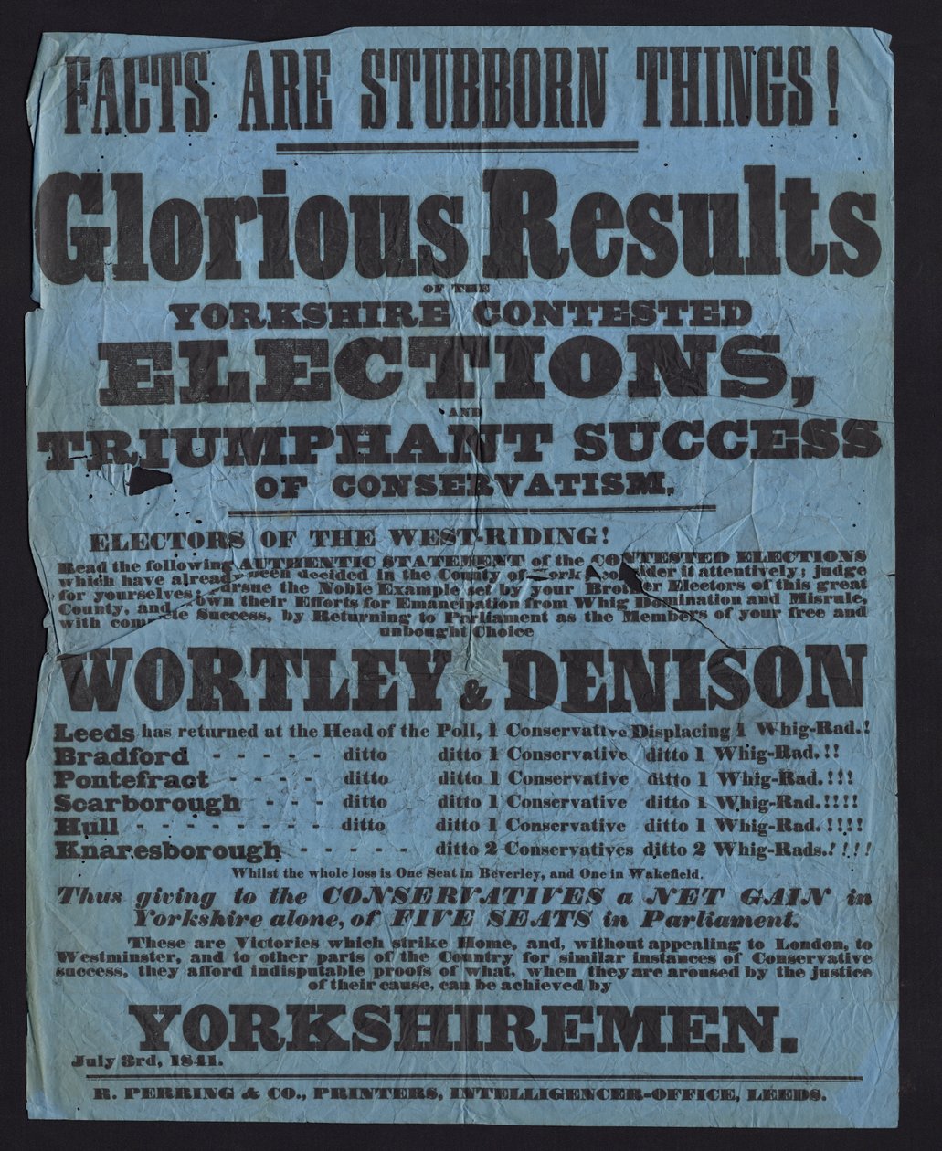 Poster ter viering van de overwinning van conservatieve kandidaten bij parlementsverkiezingen in Yorkshire door English School