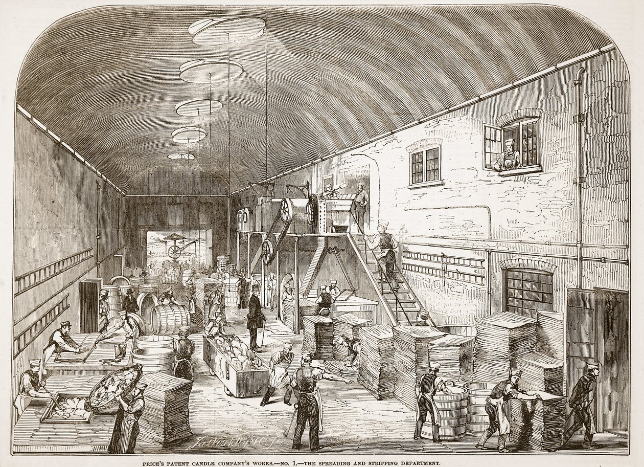 Prices Patent Candle Companys Works, No.1: De verspreidings- en strookafdeling, uit The Illustrated London News door English School