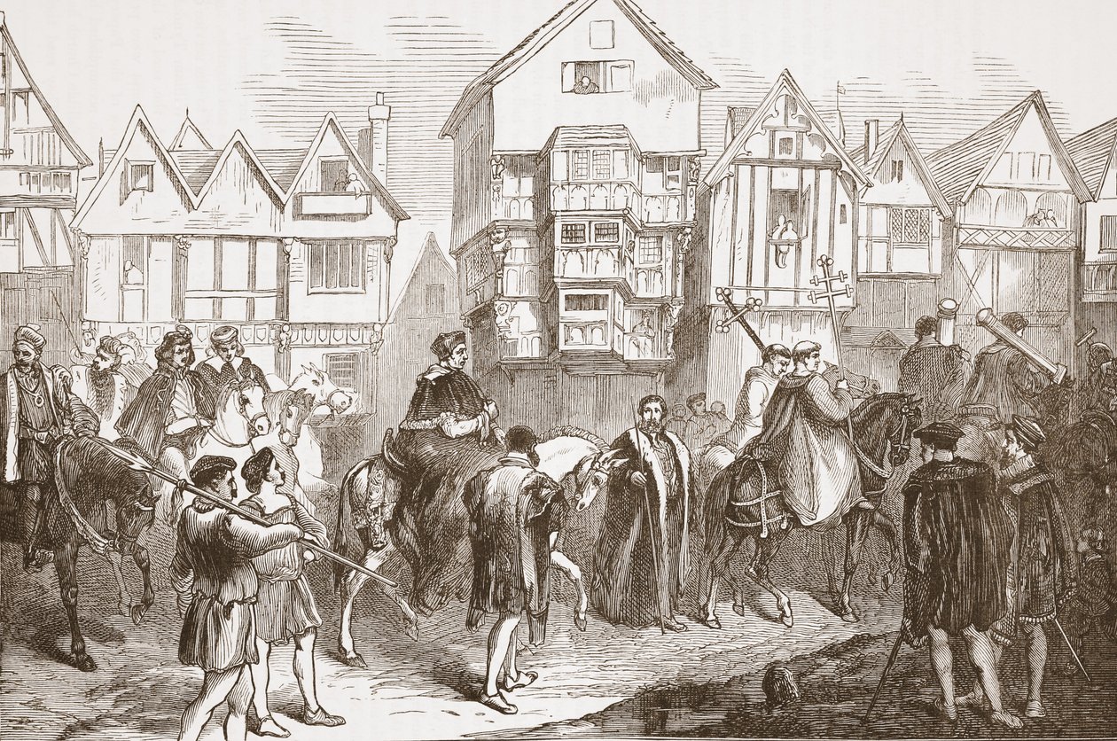 Processie van Wolsey naar Westminster Hall, illustratie uit De Geschiedenis van het Protestantisme door James Aitken Wylie, 1878 door English School