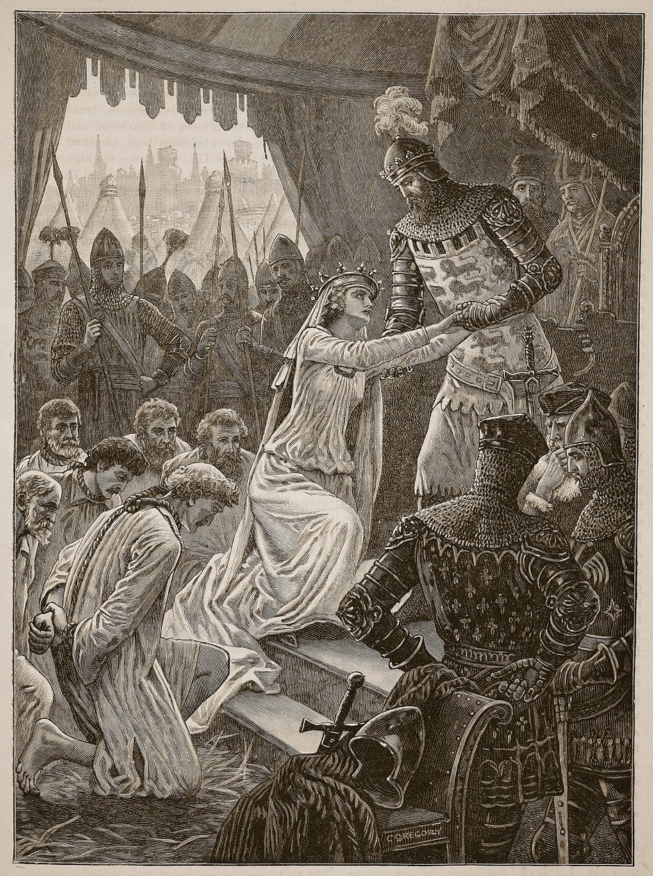 Koningin Philippa pleit voor de burgers van Calais, illustratie uit Cassells Geïllustreerde Geschiedenis van Engeland door English School