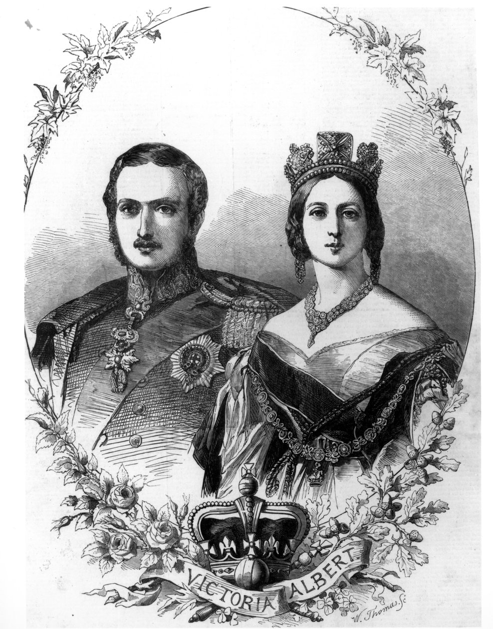 Koningin Victoria (1819-1901) en Prins Albert (1819-61) gegraveerd door W. Thomas, 1844 door English School