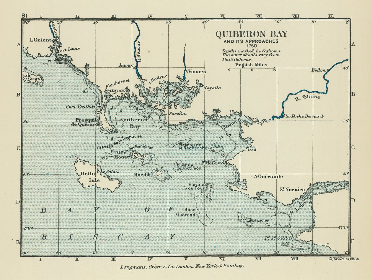 De baai van Quiberon en zijn omgeving (kleurenlitho) door English School