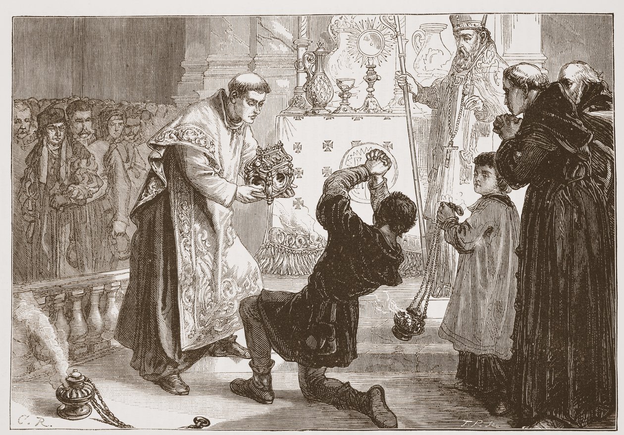 Radziwills wonder: genezing van een schijndemonische, illustratie uit De Geschiedenis van het Protestantisme door James Aitken Wylie, 1878 door English School