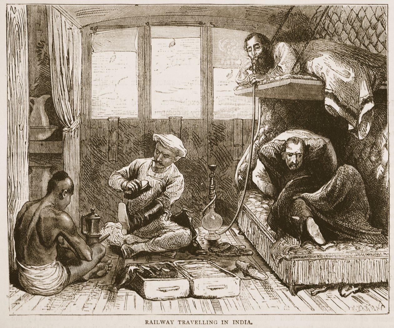 Spoorwegreizen in India, illustratie uit Cassells Geïllustreerde Geschiedenis van Engeland door English School