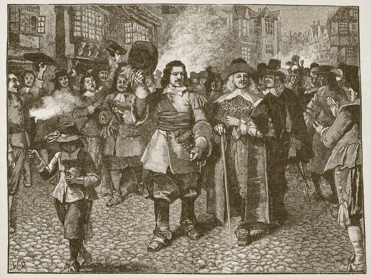 Ontvangst van Monck in de City of London, illustratie uit Cassells Illustrated History of England door English School