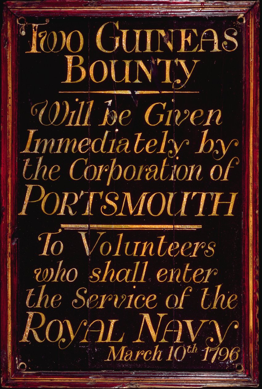 Wervingsbord voor de Royal Navy, 10 maart 1796 door English School