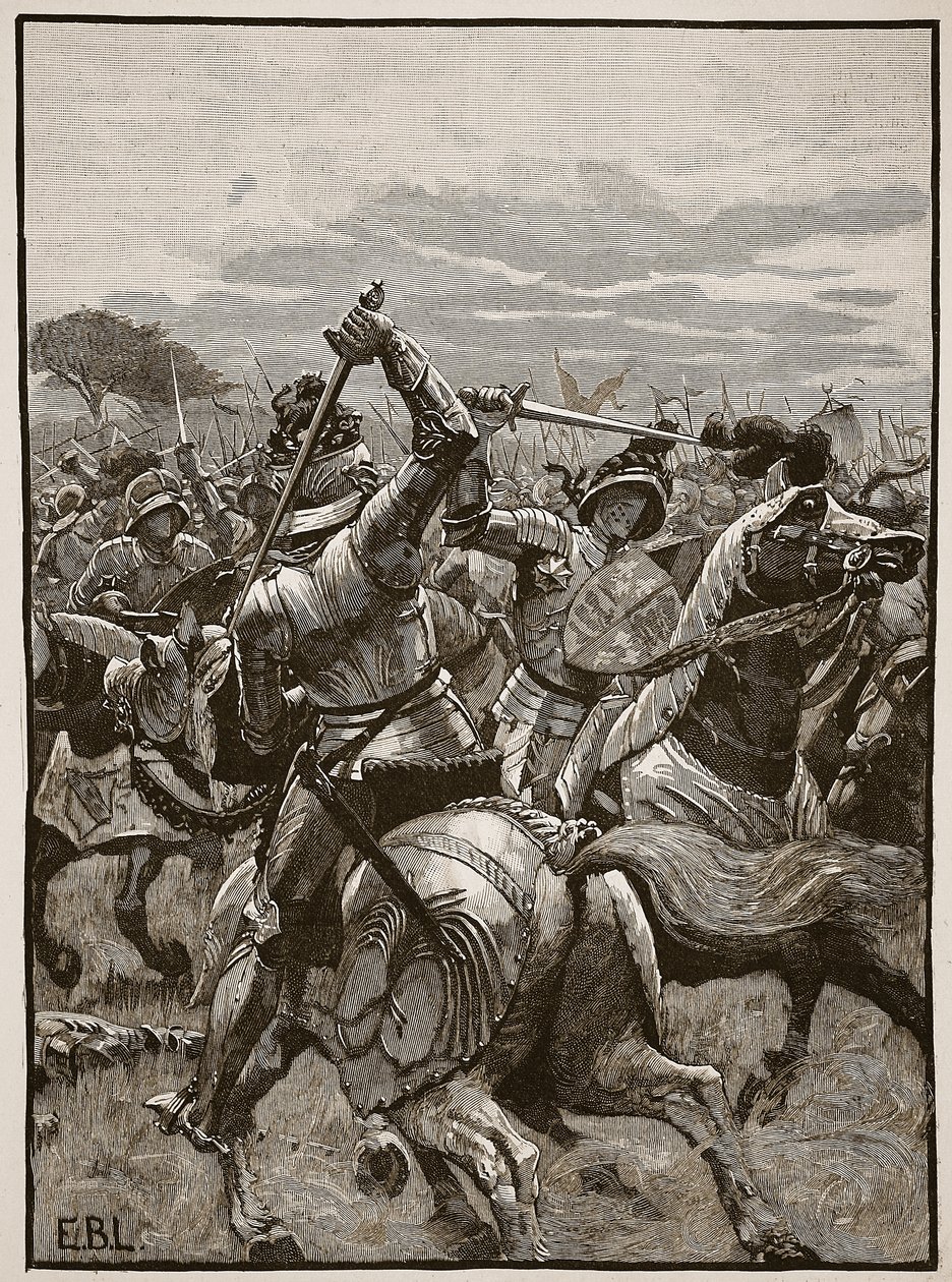 Richard III bij de Slag bij Bosworth, illustratie uit Cassells Geïllustreerde Geschiedenis van Engeland door English School
