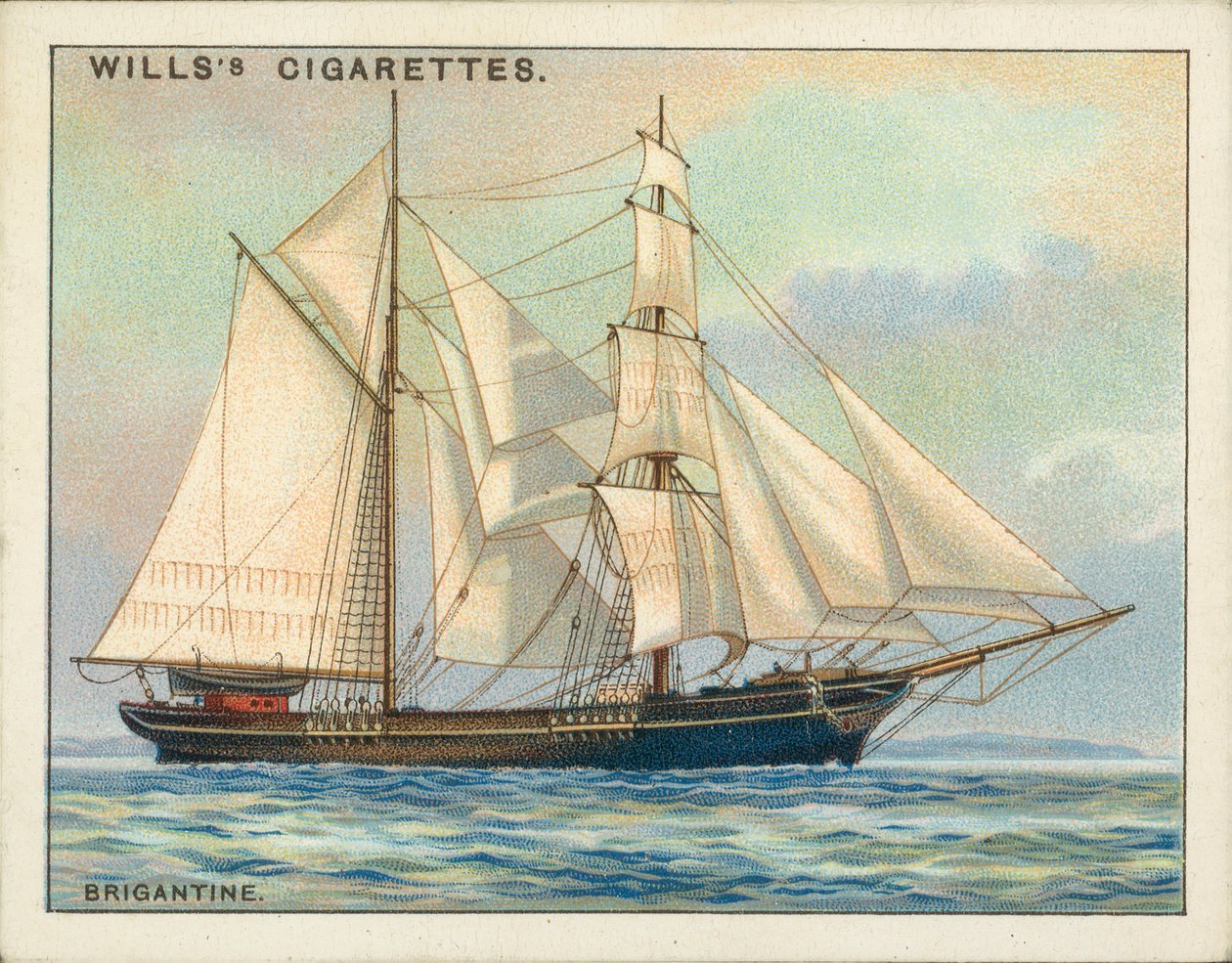 Tuig van schepen: Brigantine (kleurenlitho) door English School