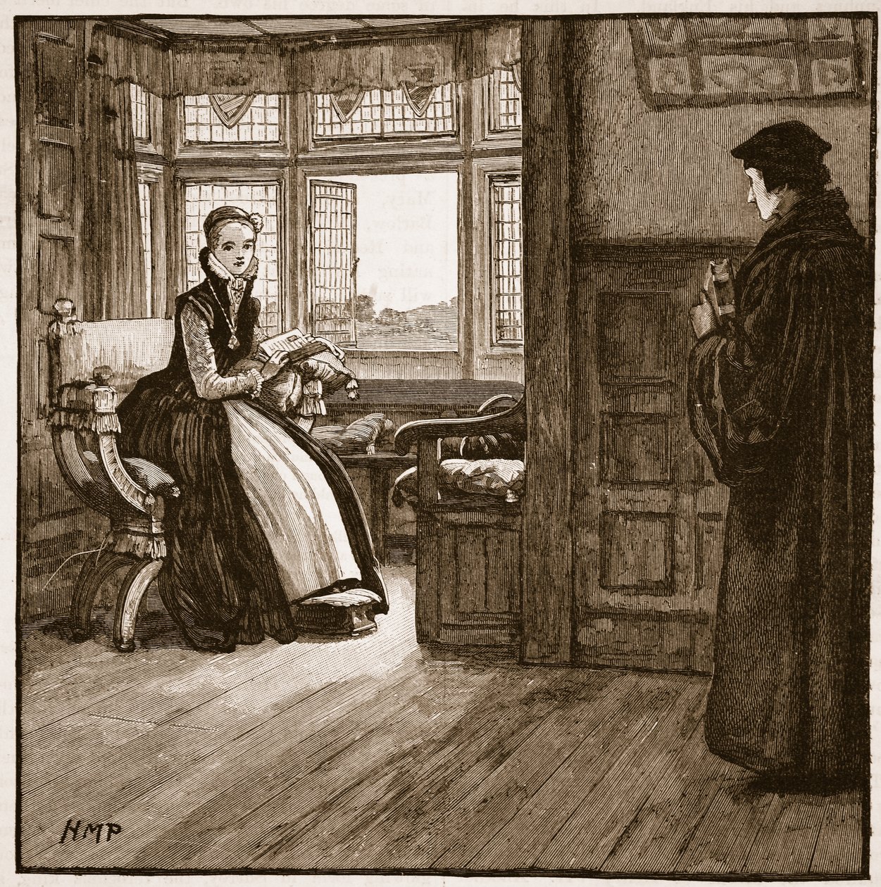 Bezoek van Roger Ascham aan Lady Jane Grey, illustratie uit Cassells Geïllustreerde Geschiedenis van Engeland door English School